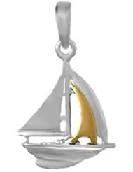 925 Solid Sterling Silver Nautical Necklace Charm Pendant, Sailboat With 14K Gold Sail