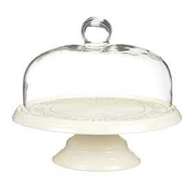 Kitchen Craft Classic Collection Ceramic Round Cake Stand with Glass Dome, 29 cm