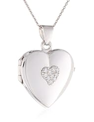 Italian 925 Heart Cubic-Zirconia Heart Chain Locket Necklace, 18"