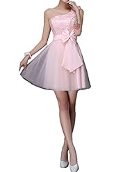 Tulle Cocktail Short Lace One Shoulder Bridesmaid Dress/Prom Dress 