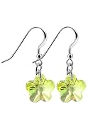 Yellow Flower Swarovski Crystal Silver French Ear Wire Dangle Earrings