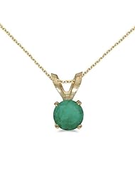 14k Yellow Gold Round Emerald Pendant with 18" Chain