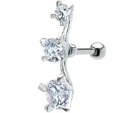 Sterling Silver 925 Clear Cubic Zirconia Trio Left Cartilage Ear Piercing