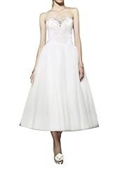 Strapless Short Tea Length  Natural   Waistline Tulle  Ball Gown Wedding Dress 