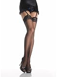 Leg Avenue Sheer lace top stockings with backseam.
