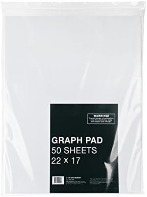 VELA Graph Pad, 22 x 17, 50 Sheets, Premium 28lb Heavyweight Paper, 50pt Backing, Class-2 'Optimized' Pad (8x8 Grid Variation)