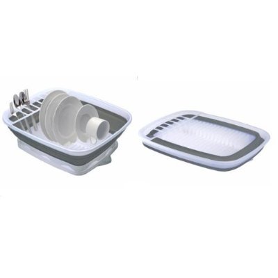 Collapsible Dish Storage Rack (White and Gray)