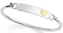 Sterling Silver Rectangular Identification Bangle Bracelet w/ 14k Yellow Gold Heart