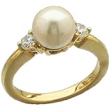 14K Yellow Gold Pearl & Diamond Ring