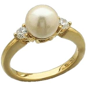 14K Yellow Gold Pearl & Diamond Ring