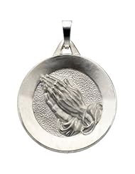14K White Gold 21.00 mm Disc W/Praying Hands Pendant