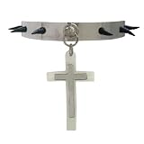Stainless Steel Choker with Dangling Cross and Black Uv Spike Beads