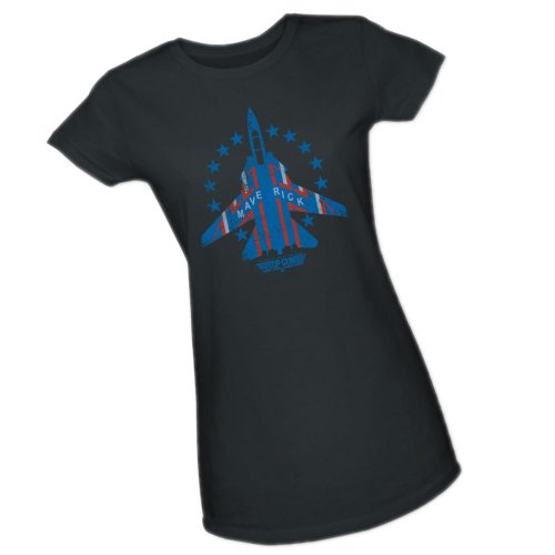 Maverick Jet -- Top Gun Crop Sleeve Fitted Juniors T-Shirt, Medium