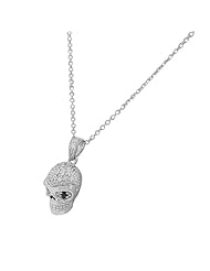 Sterling Silver Skull Charm White Black Crystals CZ Womens Pendant Necklace