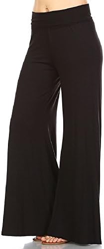 Day Off Palazzo Pants Casual Wide Leg Yoga Low Mid High Rise Fit Flare Pants (Medium, Black)