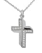 Sterling Silver Polished Christian Cross with CZ Accents