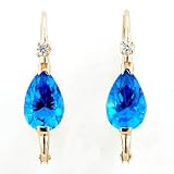 14-Karat Yellow Gold Glacier Blue Topaz and Diamond Pear-Shape Earrings (5x8)