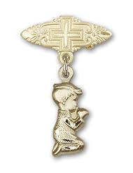 Gold Filled Baby Badge with Praying Boy Charm and Badge Pin with Cross