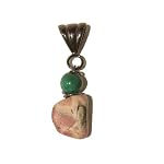 Malachite Pendant 06 Wire Wrapped Rhodochrosite Pink Green Charm Crystal Healing Stone Gem 1.5