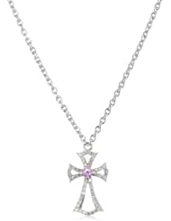 Badgley Mischka Fine Jewelry Diamond and Pink Sapphire Cross Necklace