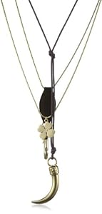 Pilgrim Mens Neck Chain Tooth Clover And Key Pendant Lucky Charm Gold Plated Brown Leatherband 50 Cm 868531 by Pilgrim