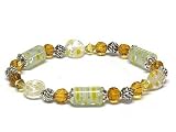 Silver Bronze Yellow Glass Beads Stretch Bracelet Fashion Jewelry