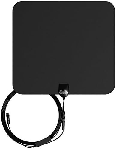 [50 Mile HDTV Antenna]AMAZONTEK Ultra Thin Indoor HDTV Antenna with tv Antenna Booster Powered Amplifier for VHF/UHF/FM Indoor TV Antenna, Longer Reception Range, 10ft High Performance Cable (Black/White)- Up to 50 Mile