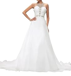 Natural   Waistline Organza/Tulle Sheer Crystal Crystals Halter Sleeveless Wedding Dress 