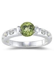 0.26 Cts Diamond & 1.50 Cts Peridot Ring in 14K White Gold