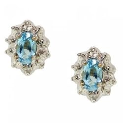 Blue Topaz & Diamond Cocktail Stud Earrings in White Gold