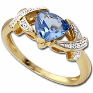 14Kt Yellow Gold Trillion Blue Topaz and Diamond Ring