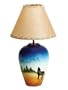 Southwest Ceramic Lamp: Southwestern Howling Wolf Motif Lamp with SW Style Shade - Aspen Country Store