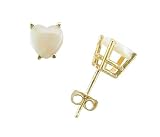  : 14K Yellow Gold Four Prong 6mm Heart-Shape Opal Stud Earrings