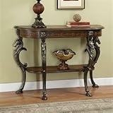 Powell Masterpiece Floral Demilune Console Table with Horse head and Hoofed-foot Cast Legs and Display Shelf