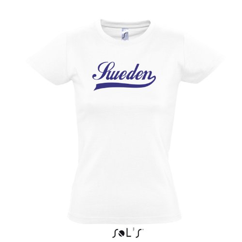 Damen T-Shirt – Schweden Oldschool Sweden LÄNDERSHIRT EM / WM FAN Trikot S-XXL , White – blau , XXL