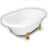 American Bath Factory B1-3720-WW-DM7-M2-15-PB Duchess Double Ended Clawfoot Bathtub in White, Ball a