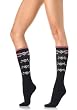 Knee High Stocking Socks with Gothic Skulls and Cross Bone Design (Black/Pink-One Size)