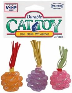 Vo-Toys Coil Balls with Feather 3 pack Cat Toy