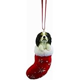 King Charles Spaniel Christmas Stocking Ornament with "Santa's Little Pals" Hand Painted and Stitched Detail
