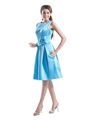 Bateau Neck Sleeveless Satin Knee Length Bridesmaid Dress 