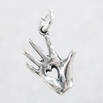 Sterling Silver Healing Hand with Heart Charm, #8748
