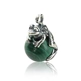 Sterling Silver Baby Frog on Green Malachite Pendant