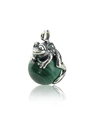 Sterling Silver Baby Frog on Green Malachite Pendant