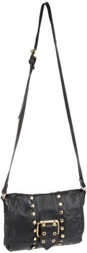 French Connection Zig Zag Studs Leather Shoulder Bag Black