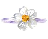 14K White Gold White Mother of Pearl Exotic Blossom Stackable Ring-Multi Mop-Citrine, size6
