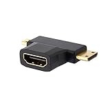 Caxico HDMI 2 で 1 T アダプター コネクタ女性ミニ HDMI 男性およびマイクロ HDMI 男性アダプター ブラック