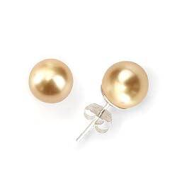 Olive n Figs Sterling Silver and Genuine Swarovski Crystal Pearl Stud Earring - Light Gold (8mm)