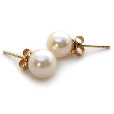HinsonGayle AAA 6.5-7.0mm White Pearl Stud Earrings (14kYG)