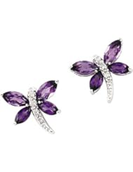 Pair 5X5.2,6X3/.04 CT TW 14K White Gold Amethyst And Diamond Earring