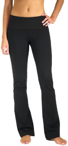 5021-BK-S-31 Flared leg, fold over waistband yoga pants (Small, Black)